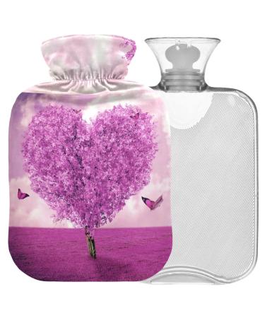 Naanle hot hot water bottle with cover lavender heart tree transparent hot water bottle heat bottle for back pain relief handfoot warmer neck warmth and cold therapy 1l