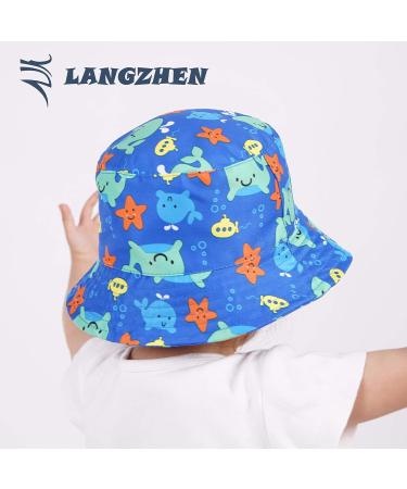 LANGZHEN Baby Girls Sun Protection Beach Hat | Adjustable Wide Brim Toddler Kids Summer Play Hat with Chin Strap - Blue-Whale | 1-2 Years - Buy Online on GoSupps.com