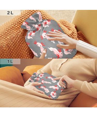 Cute Pink Axolotl Hot Water Bottle - 2L Plush Cover for Hand & Foot Warmer | Ideal Gift for All Ages - Marine Animal Winter Essential - Buy Online on GoSupps.com