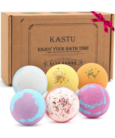 KASTU Bath Bombs 6 Pack Gift Set - Vanilla Menthol Rose Extract - Essential Oils - Moisturizing Fizzy Spa - Relaxation & Stress Relief - Bubble Bath Bomb for Men & Women - Buy Online on GoSupps.com