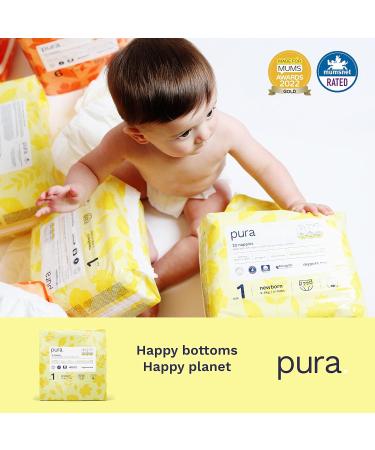 Pura Eco-Diapers Size 1 (Newborn 2-5kg) - 132 Organic Cotton Diapers EU Ecolabel Certified Sensitive Skin Monthly Box Moisture Indicator - Buy Online on GoSupps.com