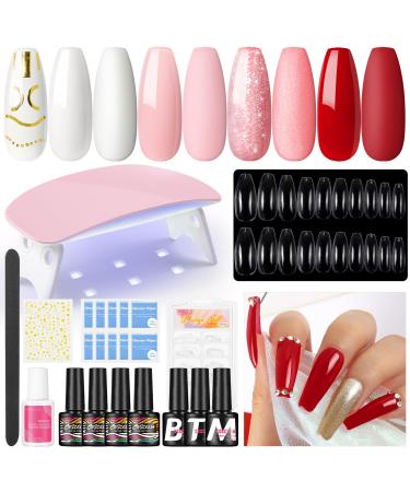 COSCELIA Gel Nail Polish Kit with U V Light Starter Kit 4pcs Gel Polish Set Glitter White Red Pink Colors with Base Coat Glossy Matte Top Coat Nail Art Tools Gel Manicure Kit Gifts for Women A5