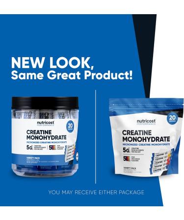 Nutricost Creatine Monohydrate Powder Variety Stickpacks (5 Flavors 20 Servings) - Micronized 5 Grams of Creatine Monohydrate Per Pack - Buy Online on GoSupps.com