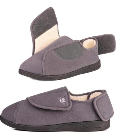 EUROPEAN SOFTEST Women's 80-D Memory Foam Diabetic Slipper - Extra Wide Width with Adjustable Closures, Warm Plush Fleece, Arthritis Support - Machine Washable - Grey/White - Size 9 - Buy Online on GoSupps.com