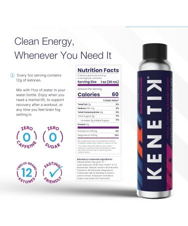 KENETIK Clean Energy Drink Mix Sugar Free & Caffeine Free Drinkable Ketones For Energy Mental Focus High Performance D-BHB Ketone Blend with Zero Crash No Jitters Blackberry Lemonade 6 Pack - Buy Online on GoSupps.com