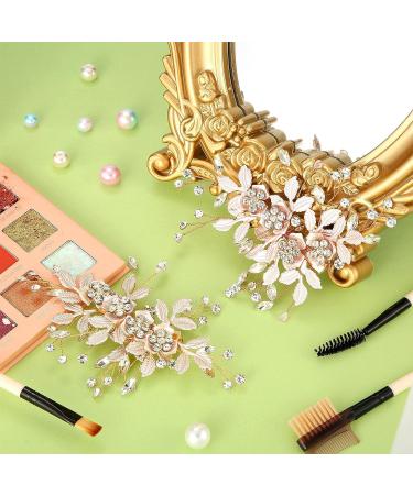 Rose Gold Wedding Flower Clip Set - Handmade Rhinestone Bridal Hair Accessories - Buy Online on GoSupps.com