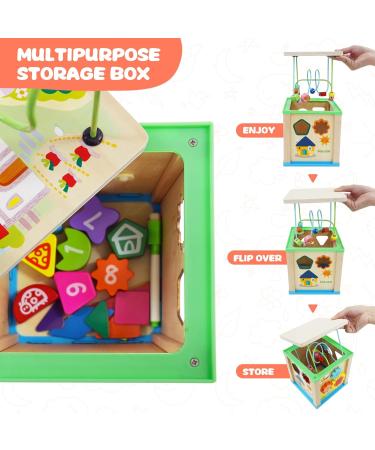 6-in-1 Wooden Motor Cube Activity Center for Toddlers - Pearl Labyrinth & Shape Sorting Toy for Kids Age 1-3 - Buy Online on GoSupps.com