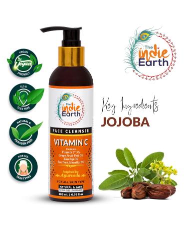 Vitamin C Face Cleanser - 15% Vitamin C Grape Fruit Peel Oil & Tea Tree - 200 ml for Bright & Clear Skin - Buy Online on GoSupps.com