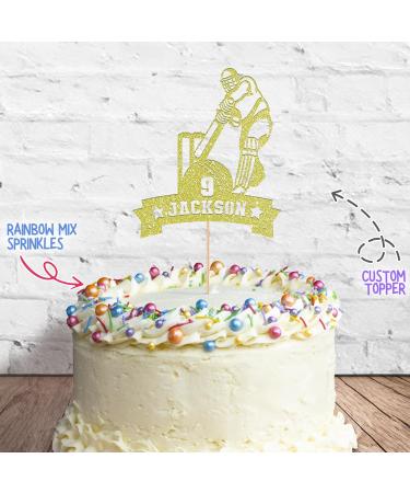 Cakeshop Cake Decoration Pack | Cricket Theme Premium Double Sided Glitter Card Cake Topper Sign & 25g Party Pack of Cake Sugar Sprinkles | Custom Name & Age Cake Decorations (Champagne) Prime Glitter Card: Champagne - Buy Online on GoSupps.com