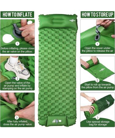 WANNTS Ultralight Inflatable Sleeping Pad for Camping | Built-in Pump, 75''X25'' | Ultimate Comfort for Hiking & Backpacking - Compact & Lightweight Air Mattress (Green) - Buy Online on GoSupps.com