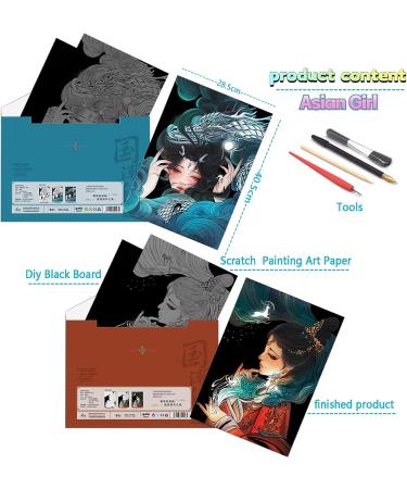 PATUIEND Scratch Rainbow Painting Art Paper Set | Creative Gift for Kids & Adults | DIY Scratchboard with 4 Tools | Asian Girl Design | 11.7''x8.3 - Buy Online on GoSupps.com