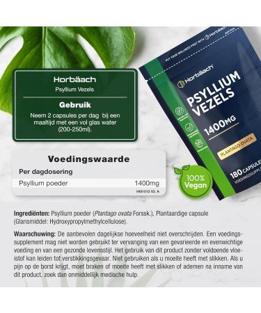 Psyllium Husk Fiber Psyllium Fiber Supplement 180 Vegan Capsules for 3 Months 1400mg Psyllium Husks per Serving from Horbaach - Buy Online on GoSupps.com