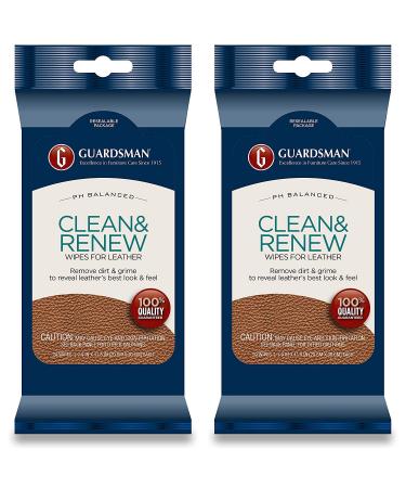 Guardsman Clean & Renew Leather Wipes - 20 Count - Removes Dirt & Grime, Great For Leather Furniture & Car Interiors - 2 Pack