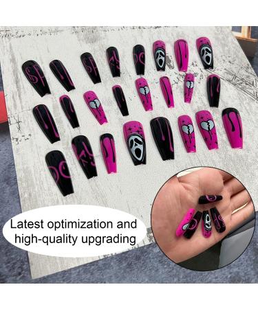 Halloween Ghost Face Press on Nails - 24 Pcs Coffin False Nails for Women and Girls with Nail Glue - DIY Acrylic Halloween Decoration - Buy Online on GoSupps.com