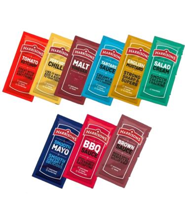 Harrisons Sauce Pick N Mix - Create Custom Sauce Combo with 6+ Flavours | Mayonnaise BBQ Brown Tomato Ketchup Salad Cream Tartare | 200 Sachet - Perfect Sauce Gift Set for Sauce Lovers