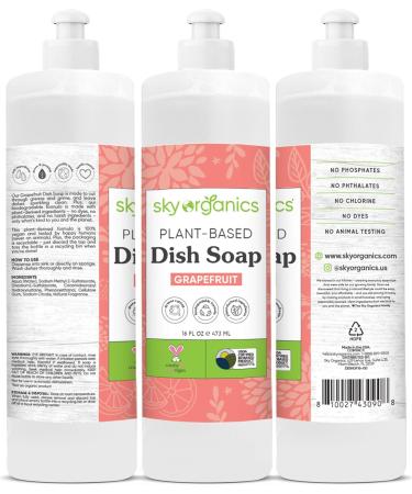Sky Organics Grapefruit Dish Soap - 2 Pack (16 fl oz) | Bio-Based Grease Cutting Cruelty-Free & Biodegradable - Buy Online on GoSupps.com