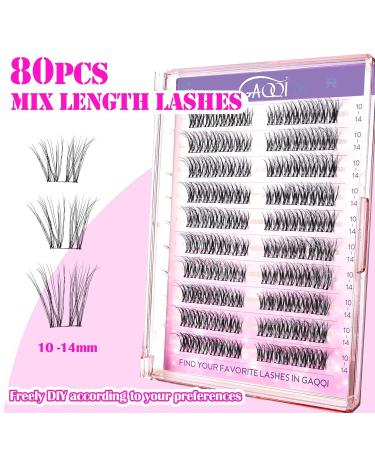 GAQQI Lash Clusters - 80 Wispy Cat Eye Eyelash Extensions 10-14mm Multilayered 3D Fluffy Lashes Soft Thin Band for Natural Look - Buy Online on GoSupps.com