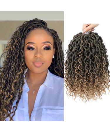 Fulcrum Goddess Locs Crochet Hair 12 Inch 8 Packs New Goddess Faux Locs Crochet Hair for Black Women River Locs Crochet Hair with Curly Ends (12Inch (Pack of 8) T27#) 12 Inch (Pack of 8) T27#