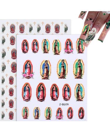 2 Sheets Virgin Mary Nail Stickers Retro Virgen De Guadalupe Nail Decorations San Judas Nail Accessories for Acrylic Nails