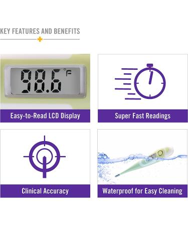 MABIS 9-Second Waterproof Digital Thermometer | Flexible Tip for Fast Readings | Oral, Rectal, Underarm | Babies, Children, Adults | Green - Buy Online on GoSupps.com