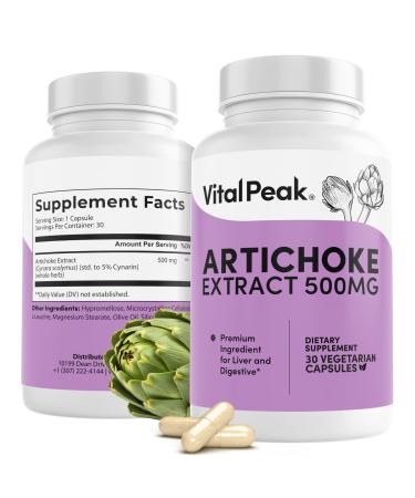 Artichoke 500 mg Supplement - Potent Artichoke Extract Capsules for Liver Health & Digestive Support - Artichoke Leaf Extract Promotes Energy & Focus - 30 Capsules 30 Count (Pack of 1)