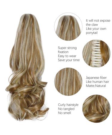 Parxitn Ponytail Extension 40cm - Clip-in Synthetic Hair Camel Brown Mix with Bleaching Blonde 16 Inch Claw Braid - Buy Online on GoSupps.com