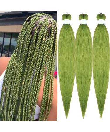 Seaweed Green Pre Stretched Braiding Hair Kanekalong Braiding Hair Prestretched Box Braids Human Hair 26Inch Pack of 3 SeaweedGreen