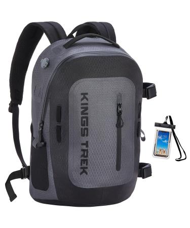 KINGS TREK Dry Bag TPU Waterproof Backpack with Airtight Zipper 20L Floating Waterproof Pack with Phone Case (Black & Gray) Gray 20L
