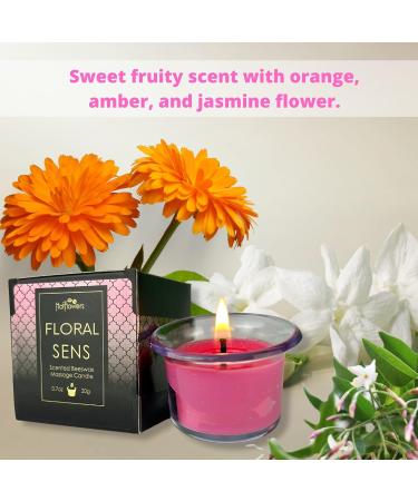 Floral Scented Beeswax Body Massage Candle Set - Low Heat Oil Warmer & Skin Safe Moisturizer - 3 x 0.7 oz | Hot Flowers - Buy Online on GoSupps.com