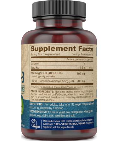 Deva Vegan Omega-3 DHA Supplement - Once-Per-Day Softgels 200 MG - Carrageenan Free - Gelatin Free - Non-Fish - Algae Oil Omega-3 Fatty Acids - 90 Softgels - Buy Online on GoSupps.com