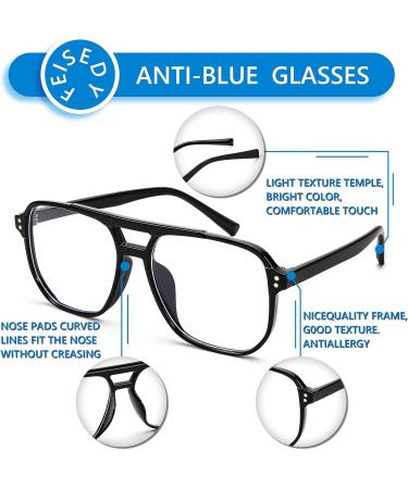 Feizedy Retro Blue Light Filter Glasses for Women & Men - 70s 80s Style PC Gaming Glasses - B2866 Black 54mm - Buy Online on GoSupps.com