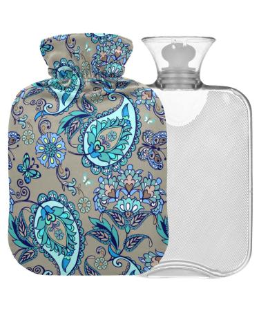 Naanle paisley flower ethno heat bottle with reference transparent hot water bottle heat bottle for bed hand feet heat pain relief heat and cold therapy small 1l