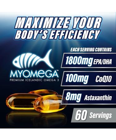 Myogenix Myomega Premium Icelandic Omega 3 with Co-Q10 and Astaxanthin Omega 3 Supplement to Support Brain Joint and Heart Health Powerful Antioxidant 90 Softgels (1200mg) 90 count (Pack of 1) - Buy Online on GoSupps.com