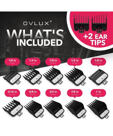 OVLUX 12-Piece Professional Hair Clipper Guard Set - Premium Metal Attachment Combs for Barber Clippers - Left & Right Ear Combs Included - Buy Online on GoSupps.com