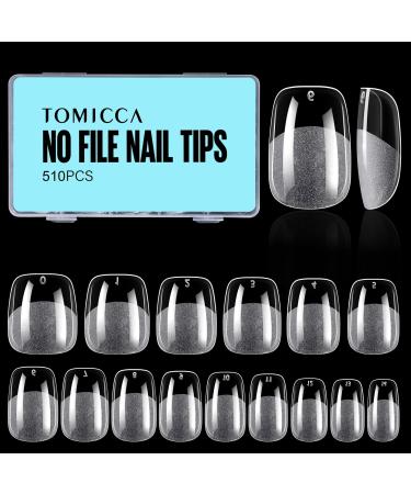 TOMICCA 510 Pieces Artificial Nail Tips Ultra Short Squoval Gel Tips for Gel Nails Nail Tips False Nail Semi-Matte Tips for Nails Full Cover Nail Tips for Nail Salons and DIY Nail Art - 15 Sizes Squoval Ultra Short