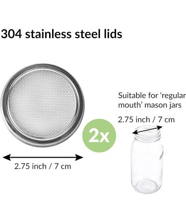 Seed Sprouting Jar Lids - 2 Pack Stainless Steel Strainer Screens for Regular Mouth Mason Jars | Grow Fresh Broccoli, Alfalfa, Beans at Home - Buy Online on GoSupps.com