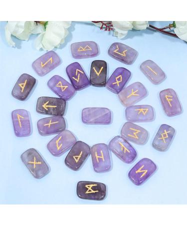 Crocon Amethyst Gemstone Rune stones Rectangle Shape with Elder Futhark Alphabet Engraved 25 pcs Rune Set Crystal Divination Healing Chakra Reiki with a Pouch & Rune brochure Size : 20-25mm Amethyst Rune - Buy Online on GoSupps.com