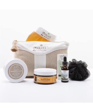 Moroccan Hammam Spa Rejuvinating Ritual Beauty Skincare Kit - 6 piece Moroccan Orange Blossom Black Soap Body Clay Argan Oil Pure & Natural Purifying Cleansing exfoliating for every skin type.