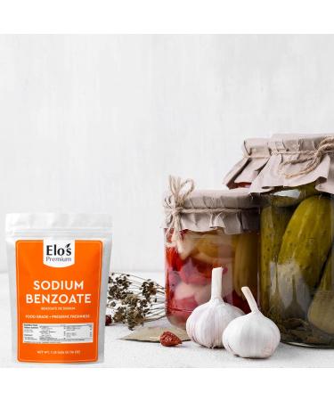Sodium Benzoate (1lb) by Elo s Premium |100% All-Natural Food Grade Preservative and Flavor Additive| Packaged In Canada| Used As Flavor Additive and Preservative| Non-GMO Kosher and Halal Friendly Gluten Free| Preserve food and add flavor to acidic food - Buy Online on GoSupps.com