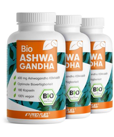 Bio Ashwagandha capsules 540x with KSM -66 Ashwagandha - 600 mg Ashwagandha root extract per day - without undesirable additives - laboratory test with certificate - 100% vegan - stock 3x 180 capsules