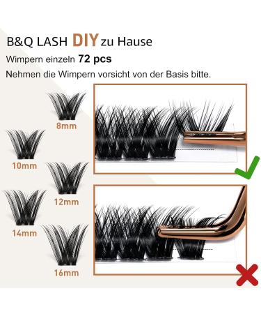 72 PCS DIY Individual Eyelashes - Fluffy & Reusable B & Q Eyelashes for Beginners | Wispy Single Eyelash Extensions at Home (B26 D-8-16 Mix) - Buy Online on GoSupps.com
