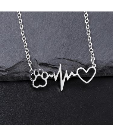 Unlou Heartbeat Dog Paw Pendant Necklace - Elegant Heart & Cat Footprint Jewelry for Women | Perfect Birthday Gifts - Buy Online on GoSupps.com