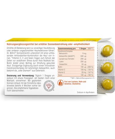 Dr. B hm Suncarotene 60 Dragees - Enhance Sun Sensitivity with Beta-Carotene & Astaxanthin | Premium Dietary Supplement for UV Protection - Buy Online on GoSupps.com