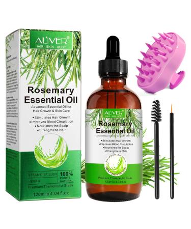 Organic Rosemary Oil for Hair Growth 4.04 Fl Oz with Scalp Massager Pure Rosemary Essential Oil for Eyelashs Eyebrows Face Skin Care Body Massage Nourishes The Scalp Improve Blood Circulation