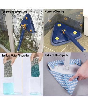 360 Rotatable Triangle Mop with Long Handle - Microfiber Wet/Dry, Quick Dry, Adjustable & Extendable - Blue, 3 Replacement Pads - Buy Online on GoSupps.com