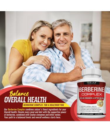 Toplux Berberine with Ceylon Cinnamon and Bitter Melon 2100mg - High Purity 97% HCL Berberine Supplement Supports Overall Health & Immune System Non-GMO Vegan 90 Capsules 90 Count (Pack of 1) - Buy Online on GoSupps.com
