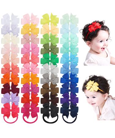 jollybows 40pcs Baby Girls Grosgrain Ribbon Hair Bows Headbands 3" Hair Band Hair Accessories for Infants Newborn Toddler