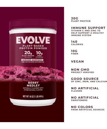 Evolve Berry Medley Plant Based Protein Powder - 20g Vegan Protein, Dairy Free, Non-GMO - 1 Pound (Packaging May Vary) - Buy Online on GoSupps.com