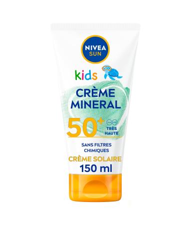 NIVEA SUN Kids Mineral Cream SPF 50+ (1 x 150 ml), 100% Minerals UVA/UVB Filter Sunscreen, Ultra Water Resistant Sun Protection and Vegan Formula