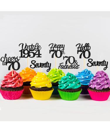 Sotpot 70th Birthday Cupcake Toppers 24 Pcs Black Glitter Fabulous/Cheers/Hello 70 Cupcake Picks Birthday Party Cupcake Decorations (6 Styles) - Buy Online on GoSupps.com